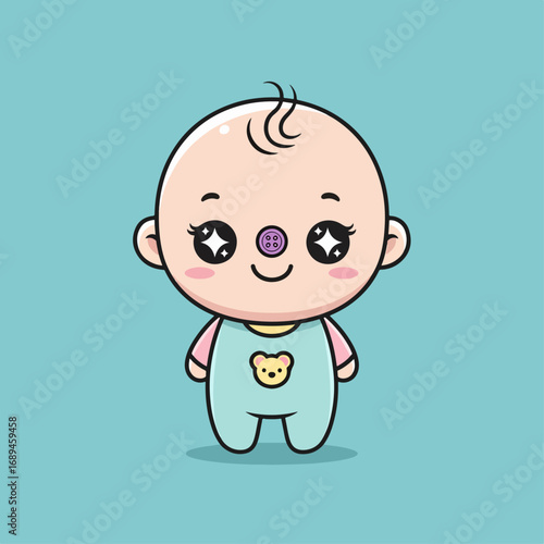 A cartoon baby is laying on its back with its eyes closed