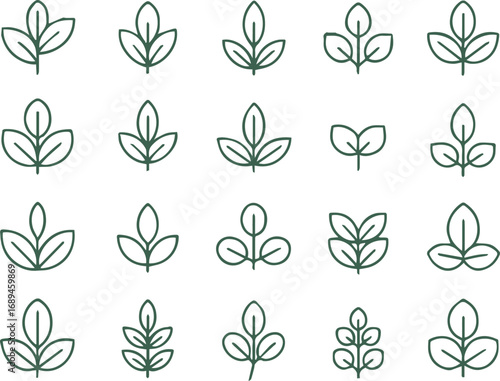 nature inspired leaf outline vector pack 20 simple botanical icons for logos patterns and environmental design