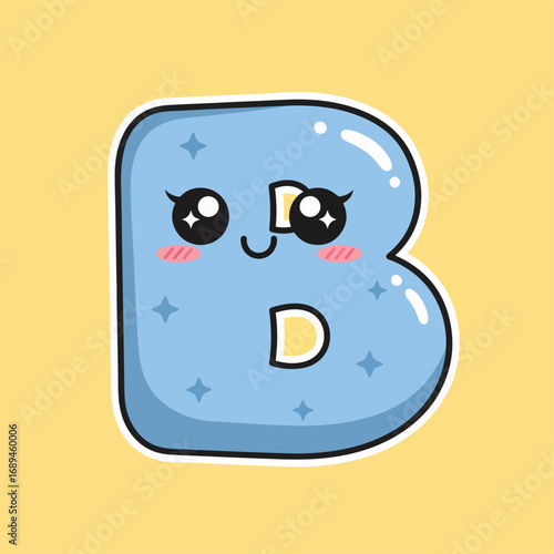 alphabet letter Blue B kawaii