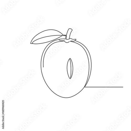 Line Drawing of a Halved Fruit with Leaf