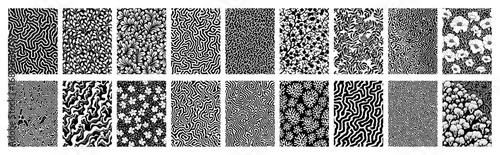 Set of monochrome abstract and organic seamless patterns