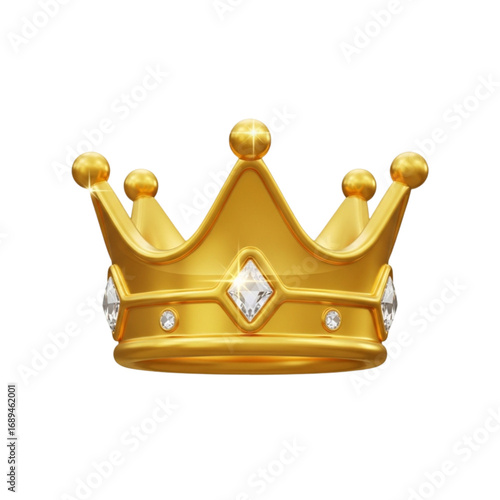 Golden crown with diamonds isolated on transparent background