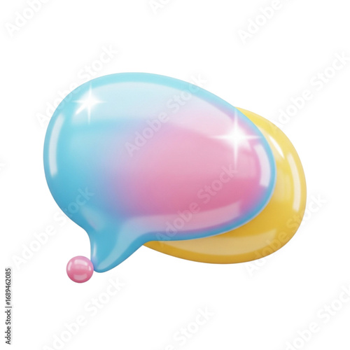 3d speech bubbles with pink dot isolated on transparent background