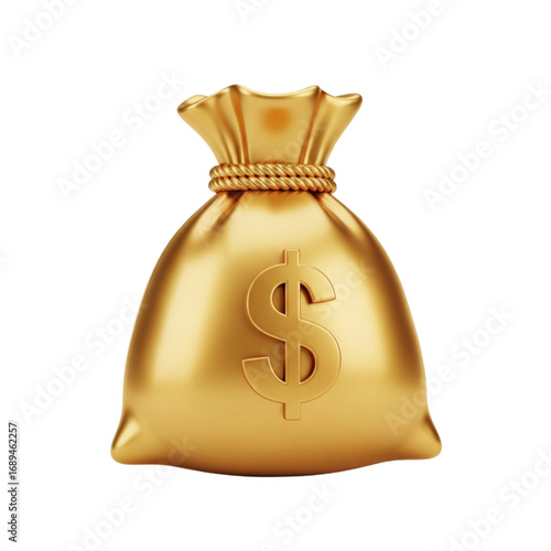 Golden money bag with dollar symbol isolated on transparent background