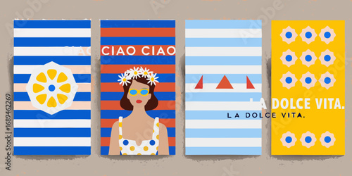 Retro italian summer vibes with beach towels featuring a woman and la dolce vita text