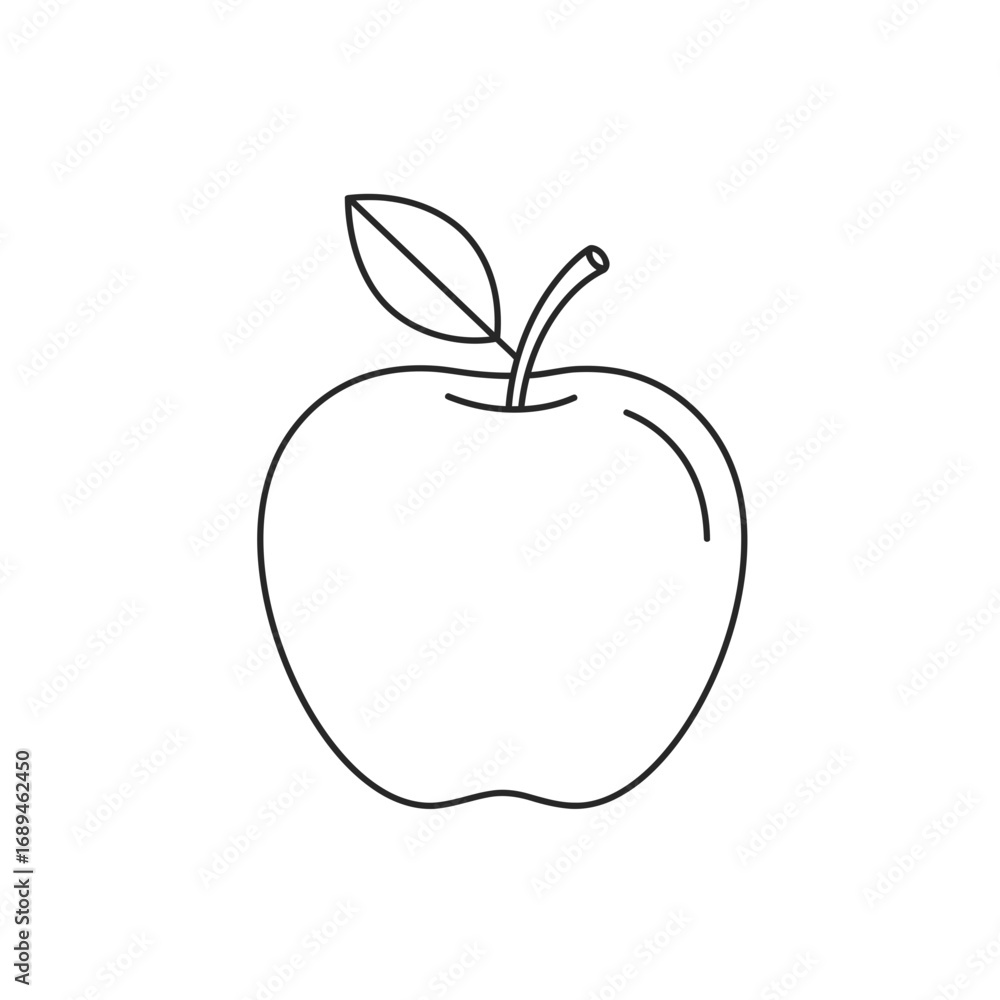 Fototapeta premium Line Drawing of a Red Apple with Leaf