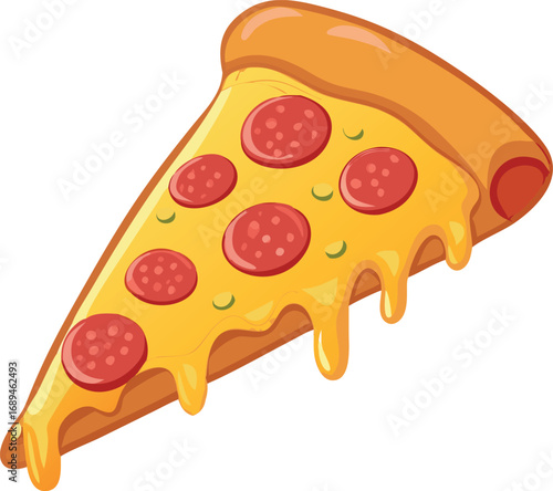 Vector art of delicious slice of pepperoni pizza with melted cheese dripping