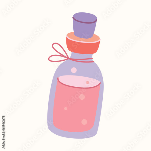 Vector Halloween magic potion bottle, colorful flasks with liquid, witch elixir