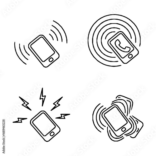 Four black and white illustrations of cell phones, each signifying different alert modes