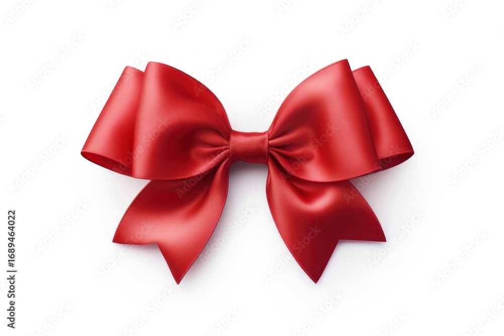 Naklejka premium Single red ribbon gift bow white background.