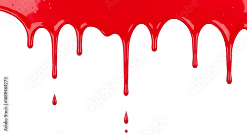 realistic red blood liquid dripping down isolated on white background 
