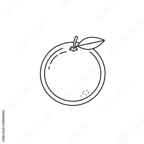 Line Drawing of an Orange with Leaf