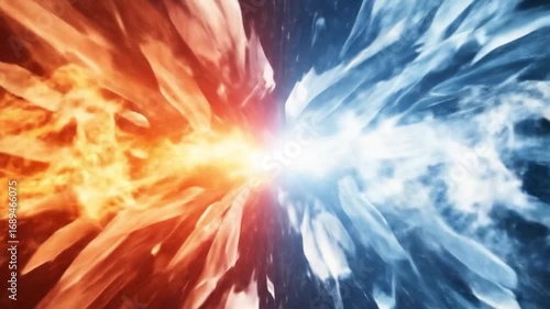 Fiery Inferno Meets Glacial Frost Clash of Elements, Energy Burst, Abstract Art