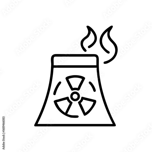 Cooling tower with radiation symbol emitting steam for energy concept  