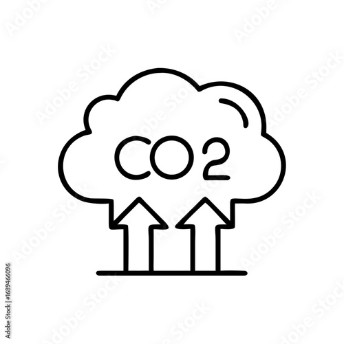 Carbon dioxide emissions symbol with upward arrows in black outline  