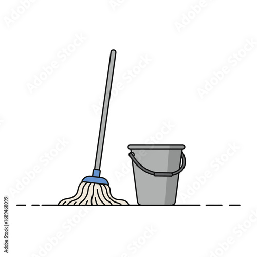 Mop and Bucket Cleaning Supplies Illustration