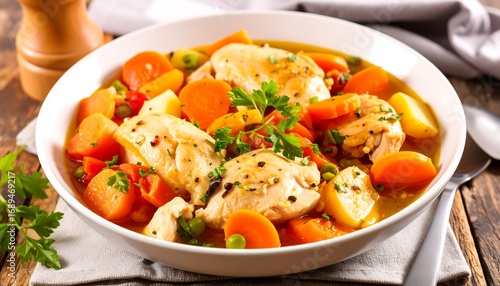 Hearty chicken stew with vegetables