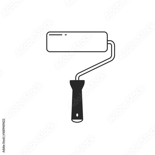 Paint Roller Tool Icon, Black and White Minimalist Illustration