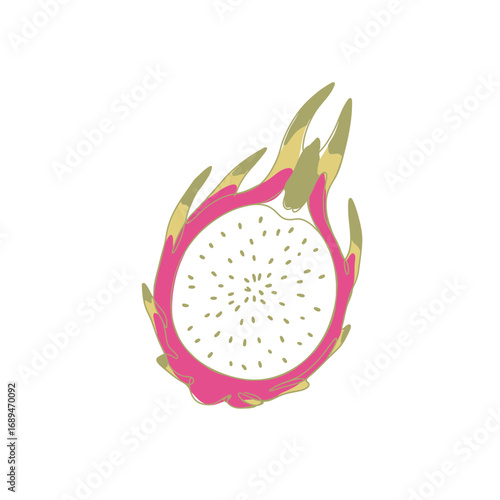 Pink And White Dragon Fruit Slice Illustration