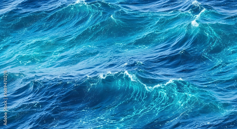 Obraz premium An overhead shot of ocean waves showing various shades of blue and white foam on the water surface