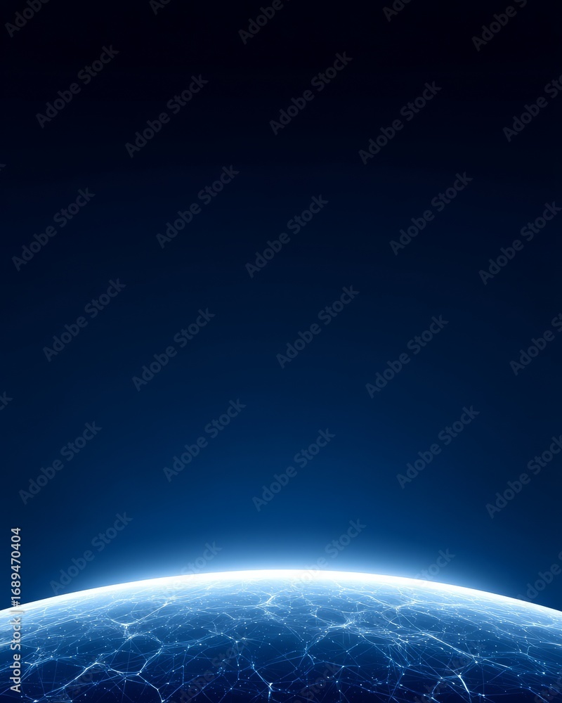 Obraz premium A glowing blue earth with a network of bright lines on its surface against a dark blue background