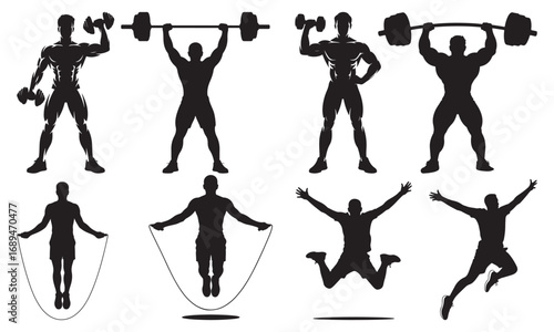 Bodybuilding and Fitness Vector Silhouettes Collection