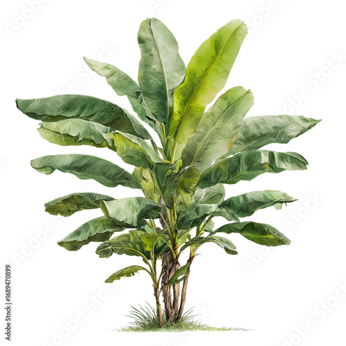 Lush banana tree with broad green leaves isolated studio shot perfect tropical foliage