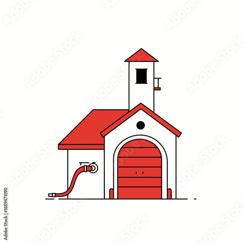 Red And White Fire Station Building Illustration
