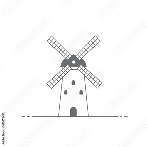 Simple Line Drawing of a Windmill