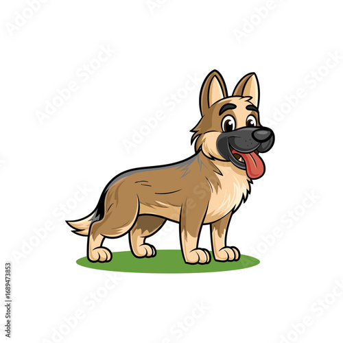 Cartoon German Shepherd Dog Vector Illustration – Cute Pet Mascot Design for Children, Animals, and Security Concepts
