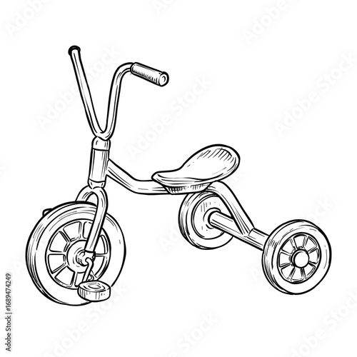 child tricycle vector hand drawn illustration