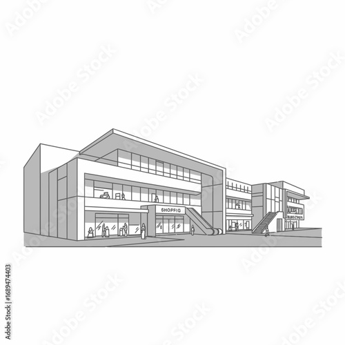 Sketch of a Modern Two Story Commercial Building