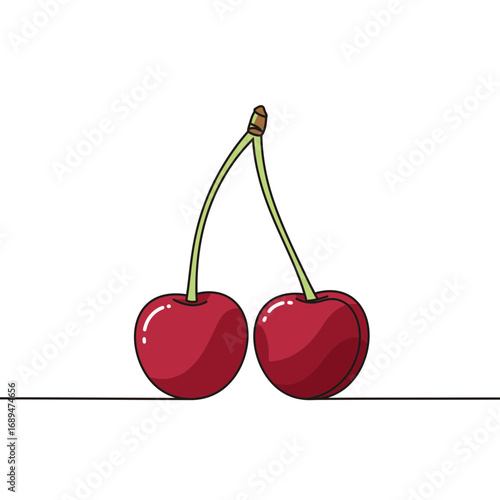 Two Red Cherries Illustration on White Background