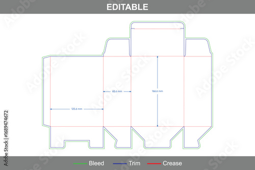 Auto bottom snap lock box dieline with custom dimensions and back open folding style, professional packaging template with accurate die line construction