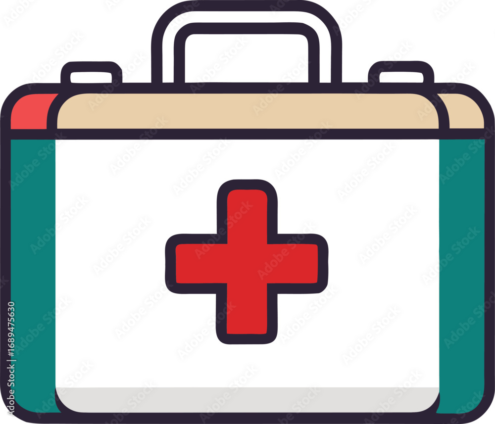 Fototapeta premium Stylized medical first aid kit icon with red cross symbol