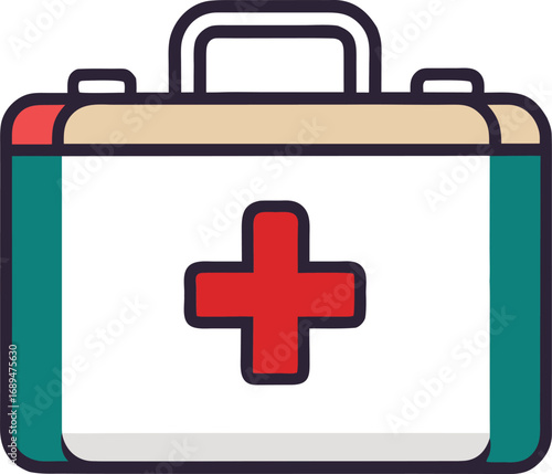 Stylized medical first aid kit icon with red cross symbol