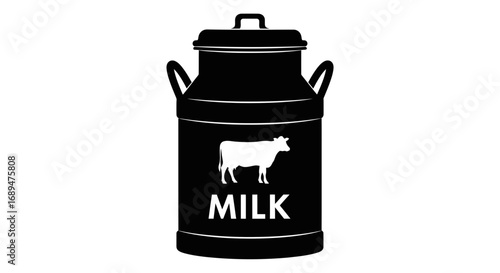 milk, can, dairy, container, cow, farm, agriculture, food, beverage, fresh, organic, natural, cream, healthy, nutrition, livestock, rural, village, vintage, retro, metal, storage, drink, black, silhou