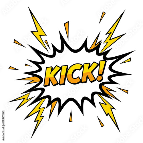 Dynamic Comic Book "Kick!" Speech Bubble with Lightning Bolts