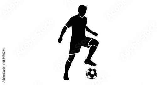 soccer, football, player, athlete, kick, sport, game, competition, match, striker, forward, midfielder, defender, goalkeeper, dribble, shoot, pass, goal, training, practice, silhouette, action, motion