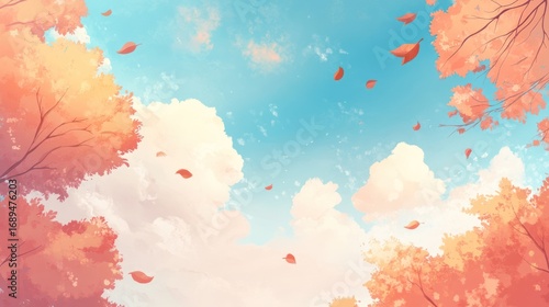 Autumnal trees sky clouds view