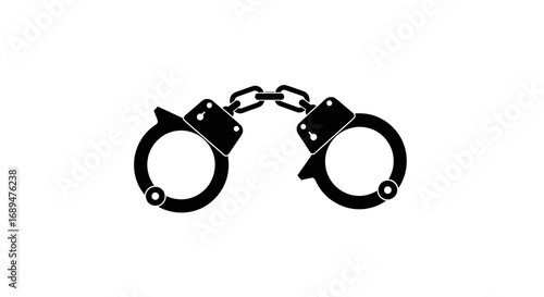 handcuffs, cuffs, chain, lock, arrest, police, security, law, crime, prisoner, detention, restraint, jail, custody, enforcement, justice, metal, control, captive, guard, silhouette, vector, icon, outl