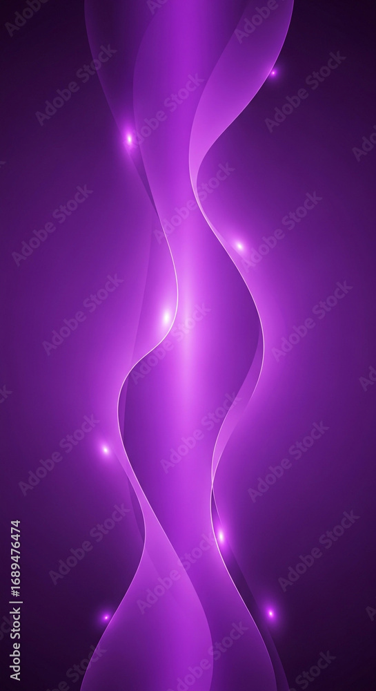 Naklejka premium Mystical Flow of Luminous Purple Waves and Glistening Light Particles.