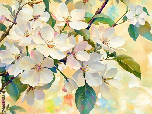 Stunning White Blossoms Spring Floral Painting