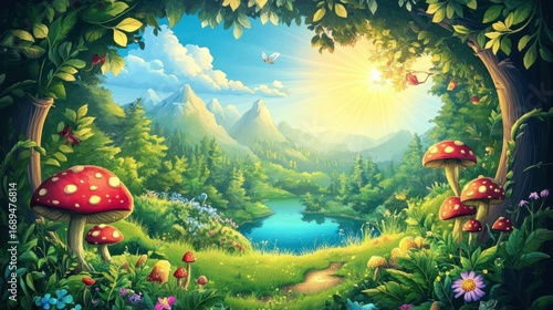 Magical forest glade illustration