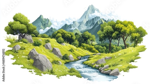 Mountain valley landscape illustration