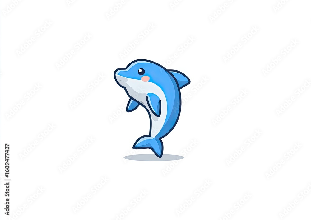 Naklejka premium A charming, stylized illustration of a dolphin leaping gracefully against a pure white background.