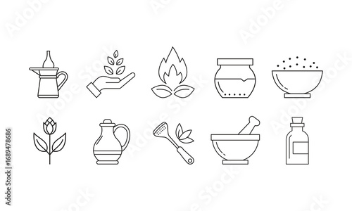 Ayurvedic Icon Bundle Line Art Style Symbol Vector Template