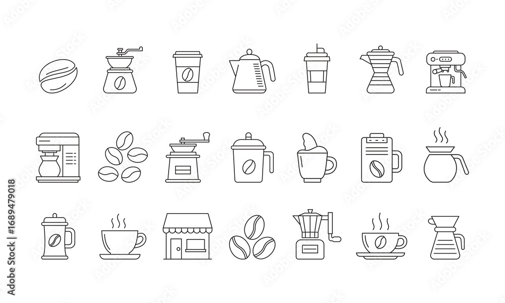 Fototapeta premium Coffee Icon Bundle Line Art Style Template