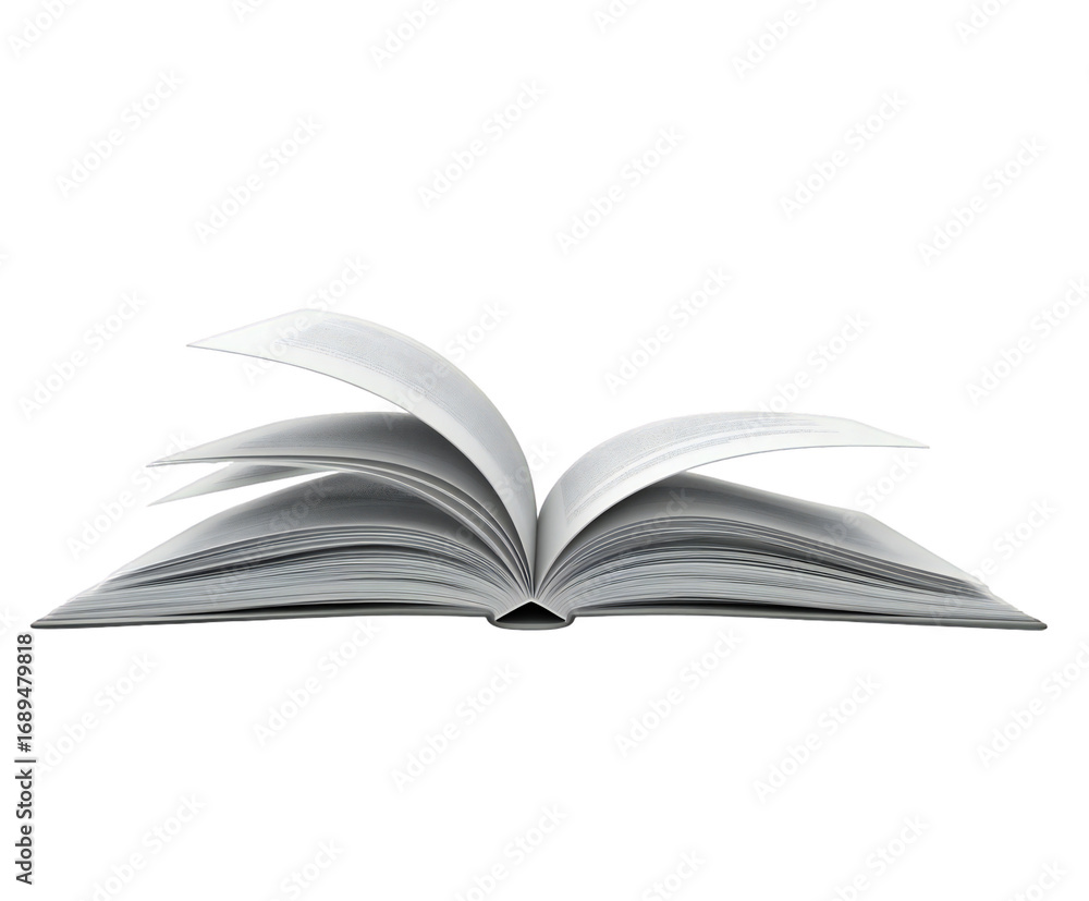 Fototapeta premium Open Book with Turning Pages Isolated on White Background