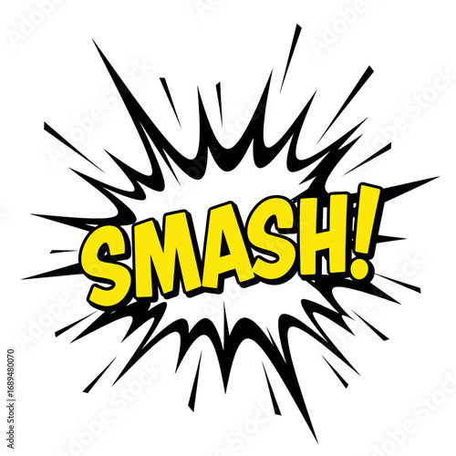 Comic Book Style "Smash!" Explosion with Yellow Text and Black Outline
